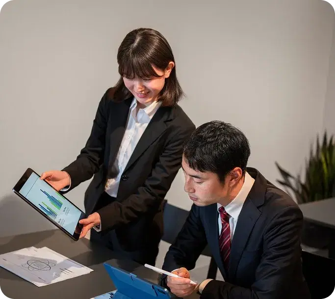 Business professionals working together on risk assessment